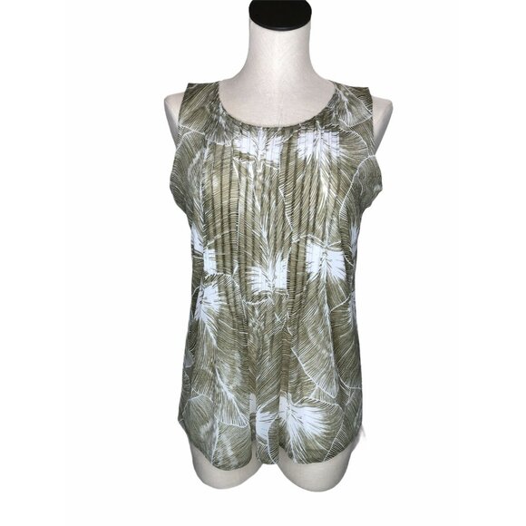 Liz Claiborne Top Shirt Womens M Sleevless Blouse Green White Pleated Front - Picture 5 of 6